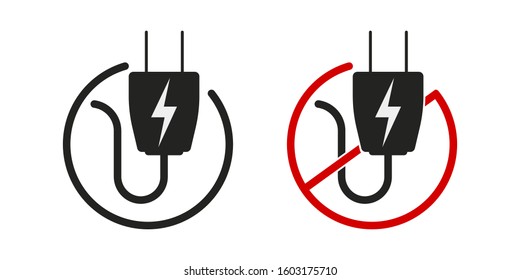 Power plug and icon No plug. in vector form on a white background