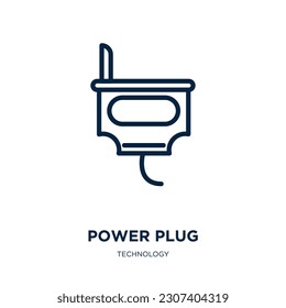 Netzstecker-Symbol aus der Technologie-Sammlung. Dünner linearer Netzstecker, Energie, Kontursymbol einzeln auf weißem Hintergrund. Leitlinie, Vektorstromstecker, Symbol für Web und Mobile