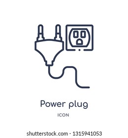 power plug icon from technology outline collection. Thin line power plug icon isolated on white background.