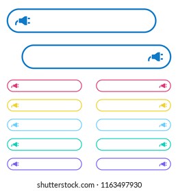 Power plug icons in rounded color menu buttons. Left and right side icon variations.