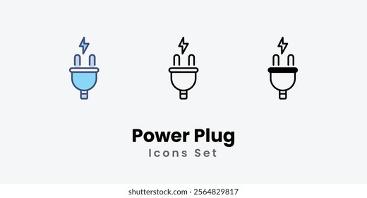 Power Plug Icons thin line and glyph vector icon stock illustration