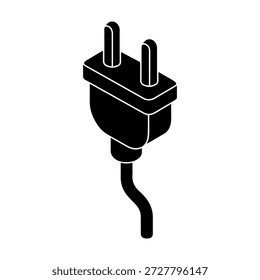 Power plug Isometric view Silhouette. Ideal for use as a, icon, web graphic design, and infographic concepts 