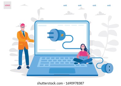 Power plug , laptop battery low, need power Vector illustration for web banner, infographics, mobile. 