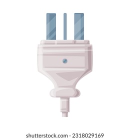 Power Plug as Movable Connector with Cable and Protruding Pins Vector Illustration