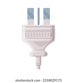 Power Plug as Movable Connector with Cable and Protruding Pins Vector Illustration