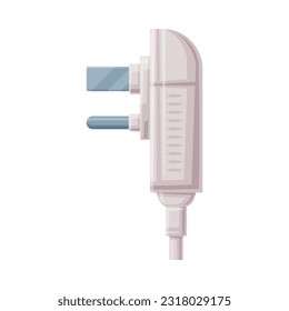 Power Plug as Movable Connector with Cable and Protruding Pins Vector Illustration