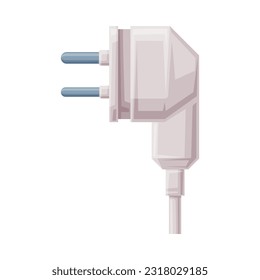 Power Plug as Movable Connector with Cable and Protruding Pins Vector Illustration