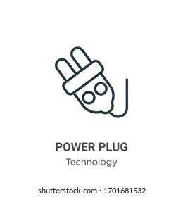 Power plug outline vector icon. Thin line black power plug icon, flat vector simple element illustration from editable technology concept isolated stroke on white background