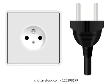 Power Plug and Socket Isolated on White