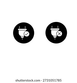 Power plug status icons, electricity connection and disconnection symbols. Modern circular vector illustration.