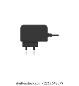 Power plug with two prongs and wire, flat vector illustration isolated on white background. Charger adapter or connector device.