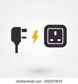 Power Plug Vector Icon. Flat Design for Mobile Concept and Web Design. Electrical Plug Simple Solid Icon. Symbol, Logo, Illustration. - Vector