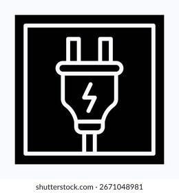 Power Plug Vector Icon, Isolated Vector Silhouette Style Icon,