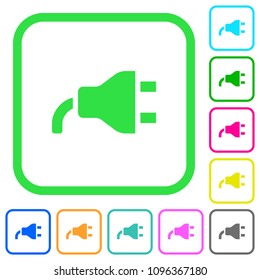 Power plug vivid colored flat icons in curved borders on white background
