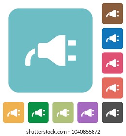 Power plug white flat icons on color rounded square backgrounds