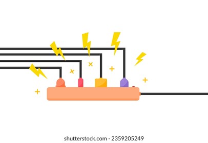 enchufes eléctricos, electrodomésticos y carga de baterías en fondo blanco.
