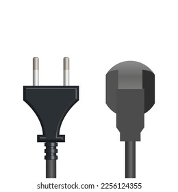 Power plugs without sockets isolated on white background. Top view, vector illustration.