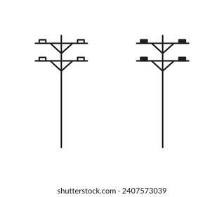 power pole with cable wire outline icon collection or set. electricity power supply tower line Thin vector line art
