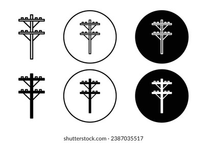 power pole icon set. electricity electric tower vector symbol. electrical powerline sign in black filled and outlined style.