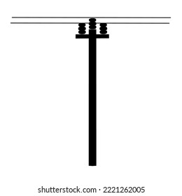 Power pole icon silhouette on white background. High voltage line cable, very dangerous.