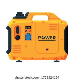 Power Portable Generator, Yellow Diesel Electrical Engine Equipment Vector Illustration