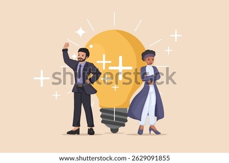 The Power of Positive Thinking in Business Collaboration: Illustration of a Man and Woman Inspired by a Glowing Lightbulb and Positive Reinforcement.