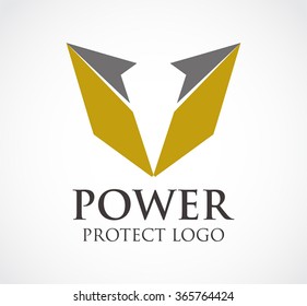 Power protect of ribbon shield abstract vector and logo design or template security professional business icon of company identity symbol concept