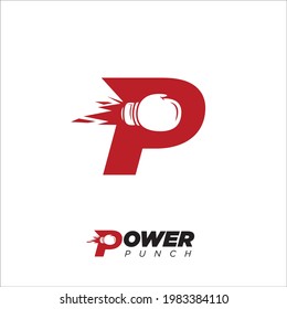 Power punch boxing logo template. Power punch personal mark. Boxing punch power fist insignia design. P letter punch logo. P letter fitness logo template.