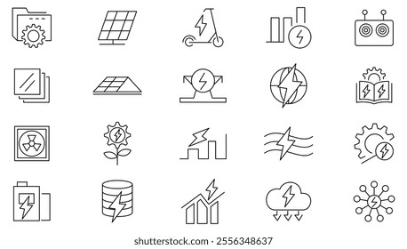 Power Purchase Agreement line icon set. tube, roof, call, broadcasting, glass, note, engage, haircut, chemical, trade, electricity supply. customizable line icon set. UI thin line icon pack.
