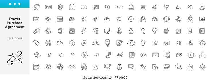 Power purchase agreement linear icons set. UI icon set in flat line deisgn. Thin outline icons pack.