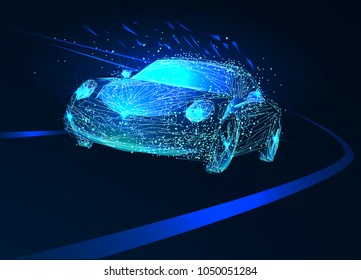Power racing car on speed track. Car competitions, vector illustration