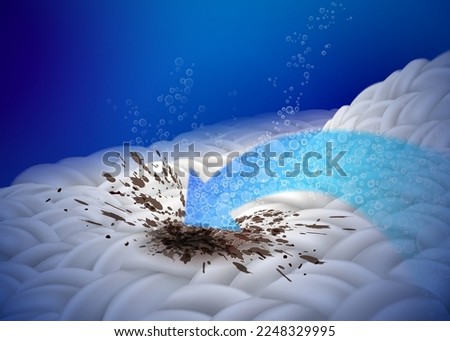 Power to remove stains and dirt on fabrics fiber, blood stains, coffee stains, sauces, softening cloths, for advertisements, detergents, cleaners, bleaches, Realistic vector files.