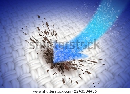 Power to remove stains on fabric fibers with detergent hydro arrows Remove stains on the tight side Germs and dirt. Advertising for detergents, cleaners. Realistic EPS file.
