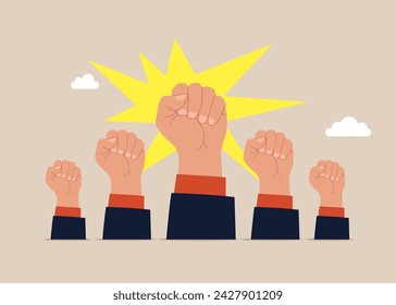 Power or revolution. Hands are clenched into strong fist. Flat vector illustration