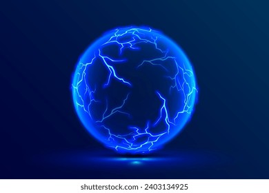 Power ring. Plasma sphere. Thunderbolt electricity lightning  effect. Electric ball lightning. Round electric shock. 