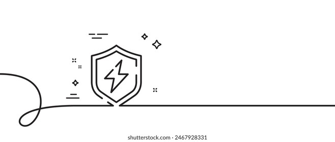Power safety line icon. Continuous one line with curl. Electric energy shield sign. Lightning bolt symbol. Power safety single outline ribbon. Loop curve pattern. Vector