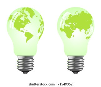 Power saving bulbs - a planet. Vector illustration, isolated on a white.