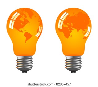 Power saving bulbs - a planet. Vector illustration, isolated on a white.