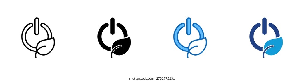 Power Saving Multiple Style Icon Design Vector - Energy saving symbol with leaf element representing reduced electricity use and sustainable consumption
