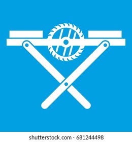 Power saw bench icon white isolated on blue background vector illustration