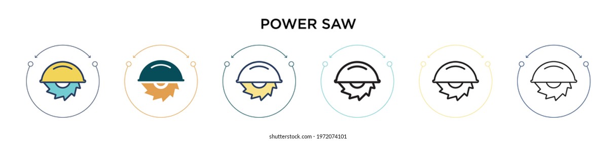 Power Saw Icon In Filled, Thin Line, Outline And Stroke Style. Vector Illustration Of Two Colored And Black Power Saw Vector Icons Designs Can Be Used For Mobile, Ui, Web