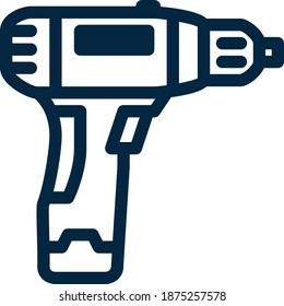 Power Screwdriver Or Electric Cordless Drill Line Icon Isolated On White Background. Cordless Screw Driver Construction Tool Symbol. Pixel Perfect