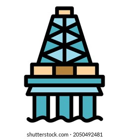 Power sea drilling rig icon. Outline power sea drilling rig vector icon color flat isolated