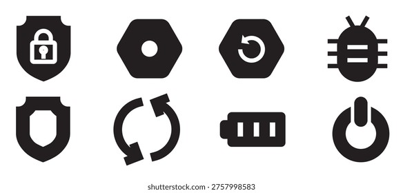 power and security solid icons for app and ui design