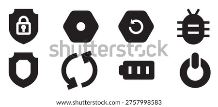power and security solid icons for app and ui design