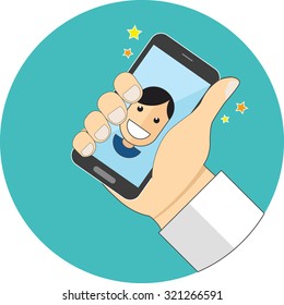 Power of selfie concept. Vector flat design