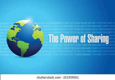 the power of sharing people globe illustration design over a blue binary background