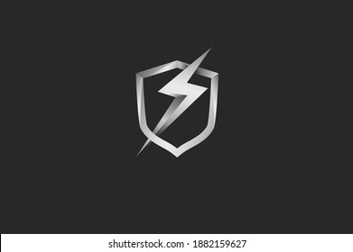 Power Shield Logo, 3D Shield  And Thunder Bolt Icon Combination Isolated On Black Background, 3d Style Logo Design Template Element, Vector Illustration