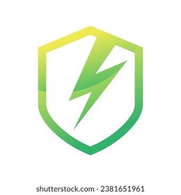 power shield logo. Thunderbolt with shield protection logo design
