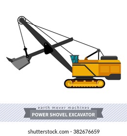 Power shovel excavator. Heavy equipment vehicle isolated color vector illustration.